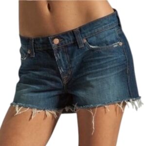 J Brand Cut Off Denim Shorts Womens 28 Blue Distressed Raw Hem Mid Rise